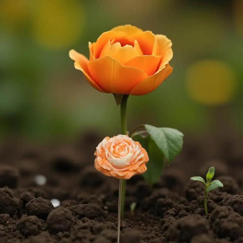 Pivoine bordée d’orange en cire artisanale, fleur décorative lumineuse associée à une tulipe orangée – Lulu Baladine