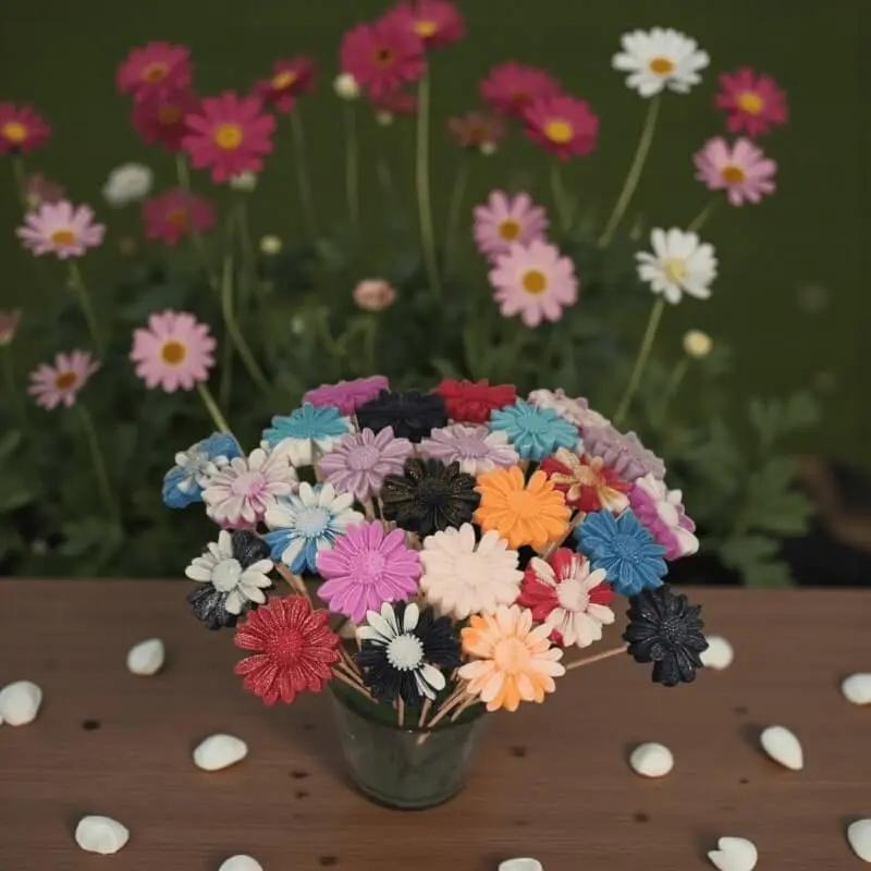 Bouquet de gerberas en cire artisanale, fleurs colorées et décoratives dans un vase, création originale Lulu Baladine
