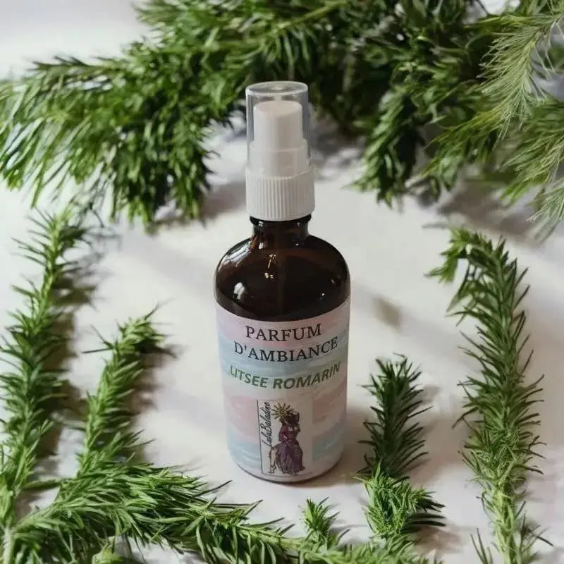 Parfum d’ambiance litsee et romarin en spray diffuseur maison naturel