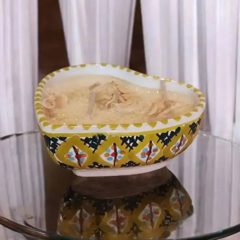 Bougie artisanale cœur en céramique couleur Anis de Nabeul décorée