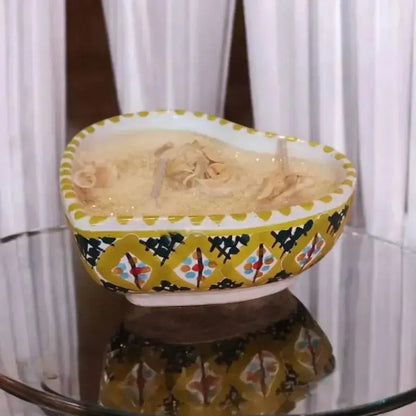 Bougie artisanale cœur en céramique couleur Anis de Nabeul décorée