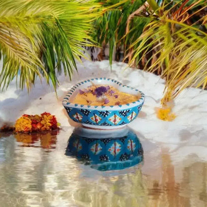 Bougie artisanale cœur en céramique couleur Bleu turquoise de Nabeul décorée 