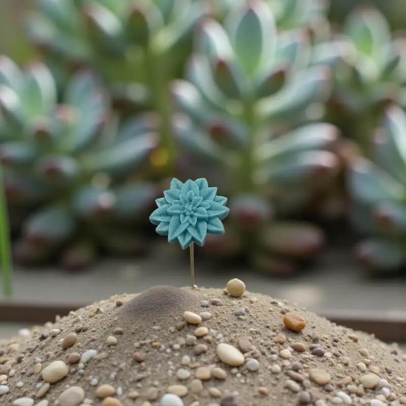 Étoile de Noël turquoise en cire artisanale, fleur décorative raffinée dans un jardin de plantes grasses – Lulu Baladine