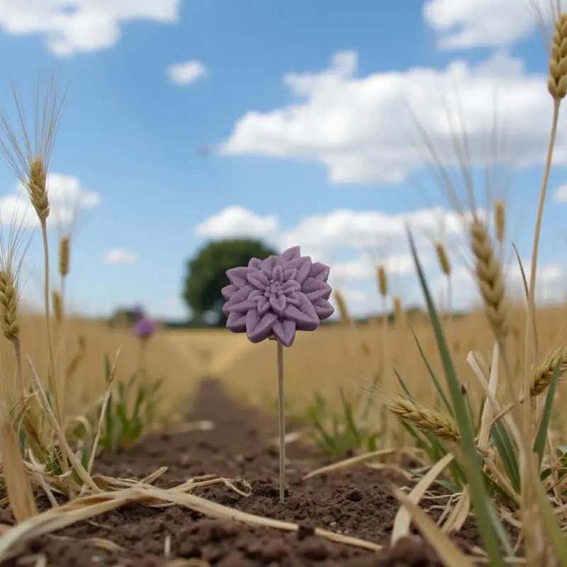 Étoile de Noël vieux rose en cire artisanale, fleur décorative poétique au milieu d’un champ de blé doré – Lulu Baladine