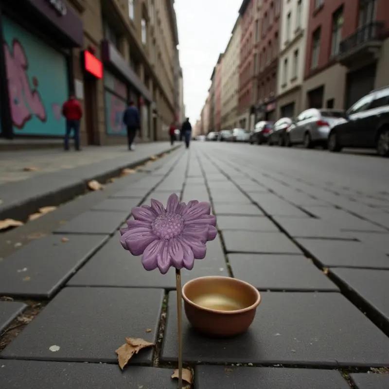 Gerbera grande taille vieux rose en cire artisanale, fleur décorative naturelle sur rue urbaine – Lulu Baladine