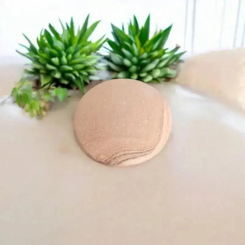 Pierre gommante poser sur table avec plante grasse 