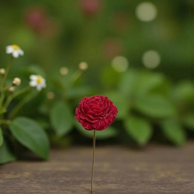Pivoine rouge en cire artisanale, fleur décorative naturelle au cœur d’un jardin verdoyant – Lulu Baladine