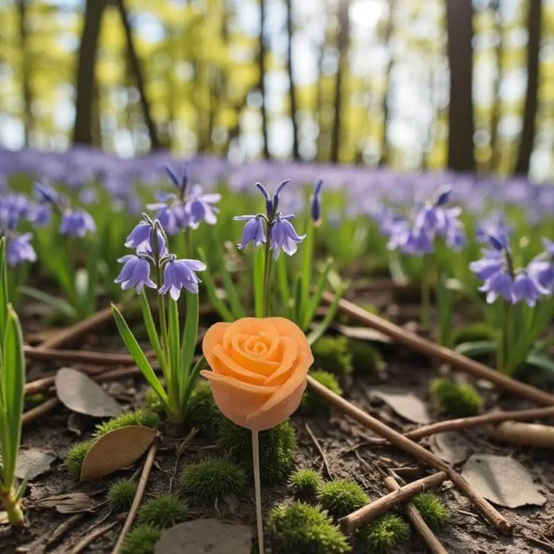 Rose orange en cire artisanale, fleur décorative lumineuse parmi les fleurs sauvages – Lulu Baladine
