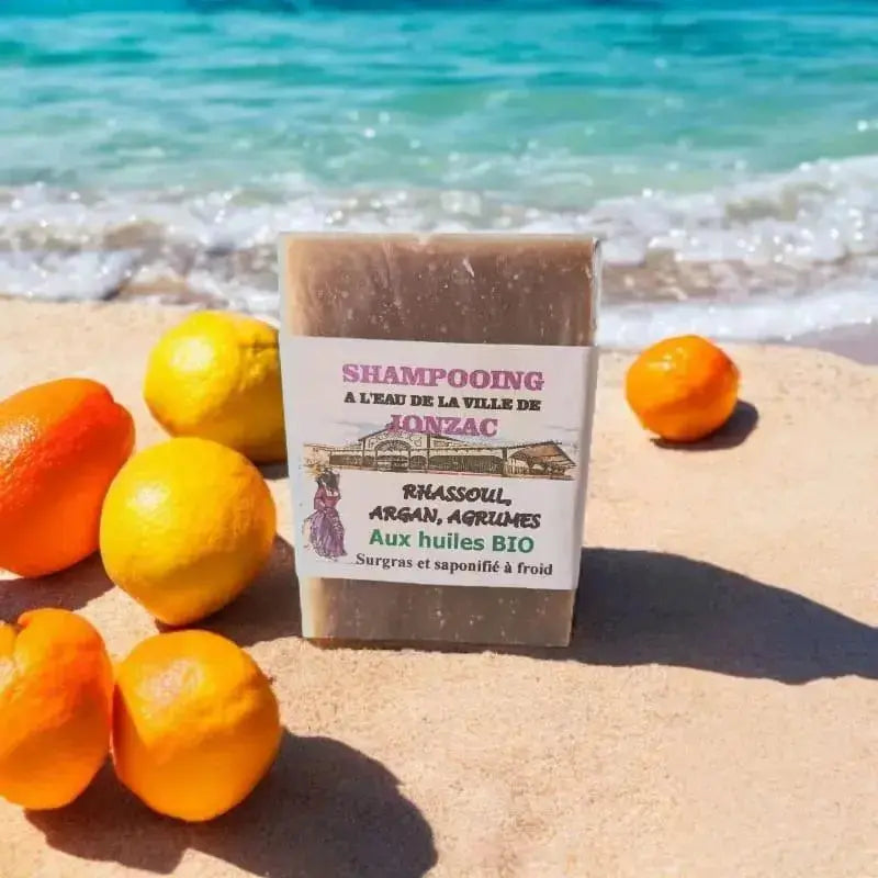 shampoing solide rhassoul agrumes saponifié à froid à l’eau de Jonzac
