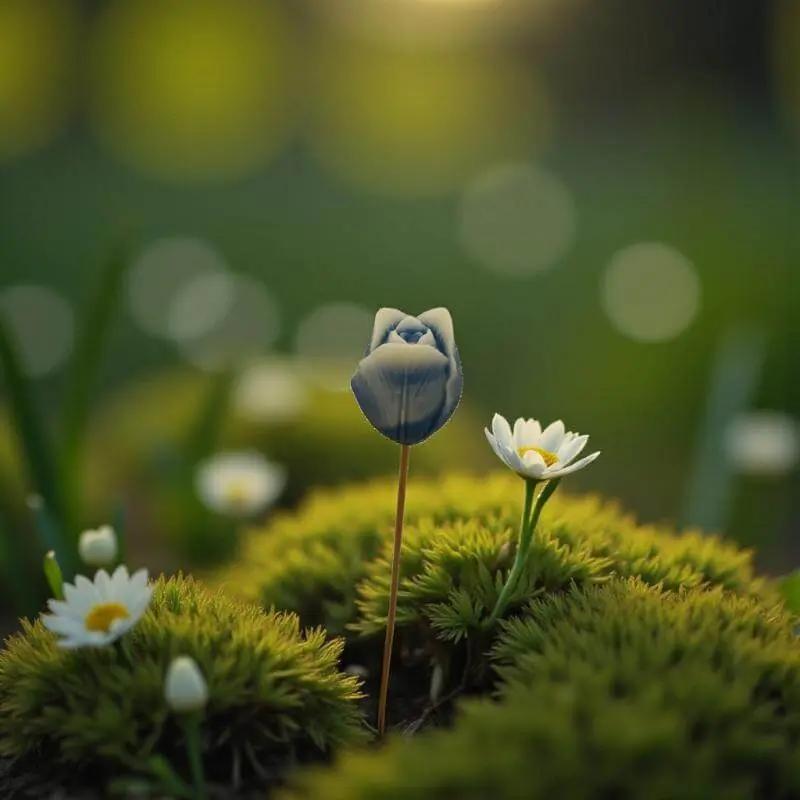 Tulipe bordée de bleu en cire artisanale, fleur décorative au jardin entourée de petites fleurs – Lulu Baladine