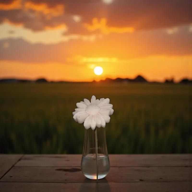Gerbera blanche en cire artisanale, fleur décorative naturelle au coucher du soleil – Lulu Baladine